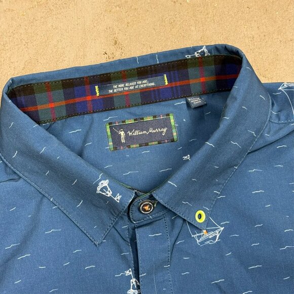 William Murray Golf Short Sleeve Button Up Shirt Stretch Boat Pattern Blue XL - Picture 6 of 10